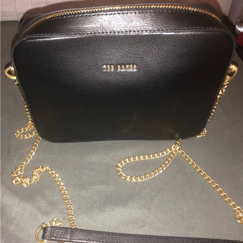 Ted Baker Black Leather Crossbody with Gold Chain Shoulder Strap